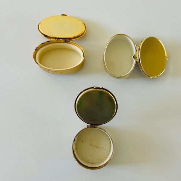 Vintage Antique French Small Round Oval Trinket Jewelry Pill Box - Set of 3 - Picture 2 of 3